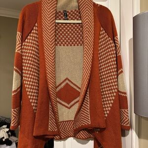 Geometric Patterned Cardigan - Rust and Cream NWOT